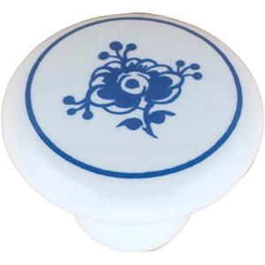 Møbelknop   Blå Blomst Hvid Porc  33mm