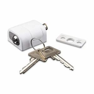 Vindueslås Rund 6 stift incl. 2 nøgler Hvid Plast Ni